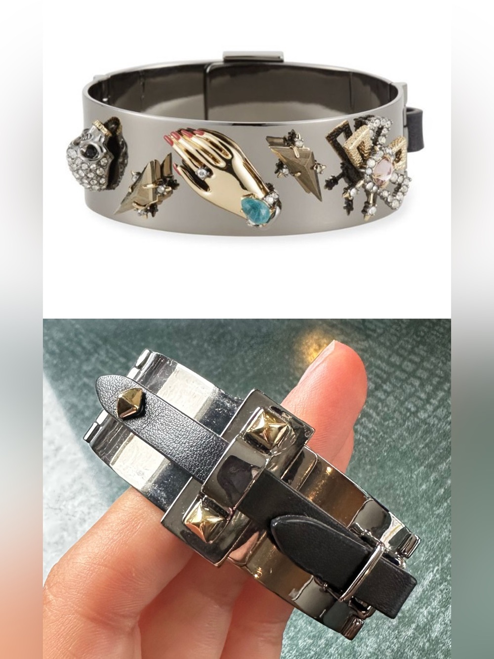 Alexis Bittar ARCHIVAL Vanitas Leather Buckle Hinge Bracelet